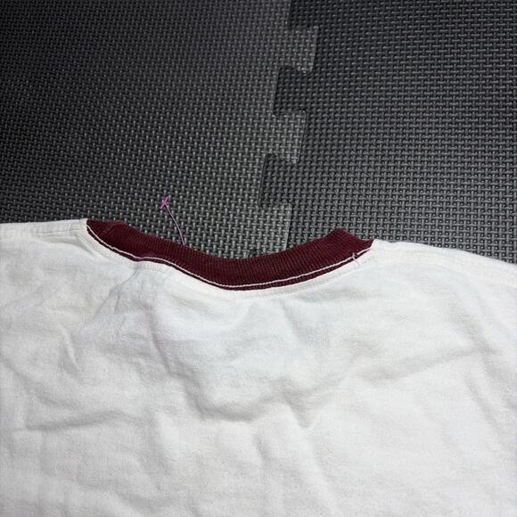 Vintage Champion White Blank T-Shirt Size Large USA 80s 90’s Maroon Sleeve VTG￼ - Picture 7 of 7